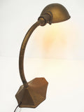 Antique Art Deco Desk Lamp, Gooseneck Light, Cast Iron Heptagon Base, Rewired