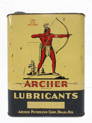 Vintage Archer Lubricants Motor Oil 2 US Gallons Can, Red Indian Archer, Omaha N