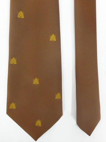 Vintage Beehive Necktie Signed Barcelli Canada, Brown Yellow Honey Bee Beehive