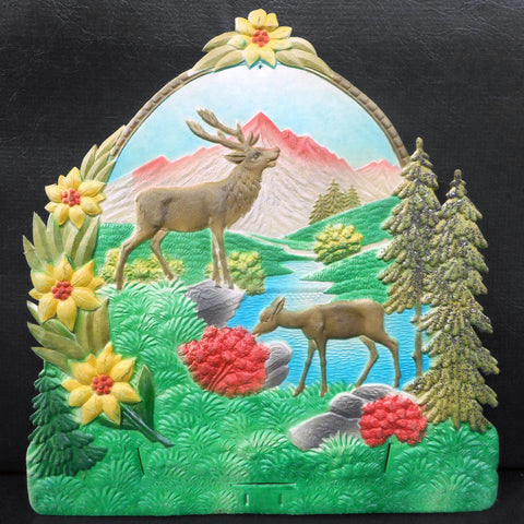 Vintage West German Nature Display Cardboard Store Advertising, Moose, River, Flowers and Mountain, 11.75 X 12.5"