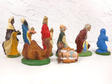 8 Vintage Christmas Manger Creche Figurines in Paper Maché made in Italy, Nativity Set with Kings, Beggar, Camel