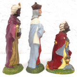 3 Tall Vintage Christmas Manger Creche Figurines 10" in Paper Maché made in Italy, Black and White Kings, Wizards