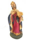 Tall 11" Vintage Christmas King Wizard Manger Creche Figurine in Paper Maché Made in Italy, Standing White King with Gold Treasure