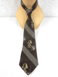 Vintage Retro Wide Neck Tie with Tobacco Pipe and Lamp, Old Style Brown Blue 54"