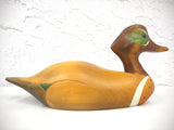 Vintage Wooden Hummel Waterloo Teal Duck 12" Solid Pine, Hand Carved in Canada, Green Eye Shadows