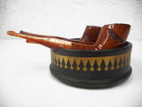 Vintage 1960 Ceramic Tobacco Pipe Triple Stand Holder 4" from West Germany, Signed Goebel, Gold & Black