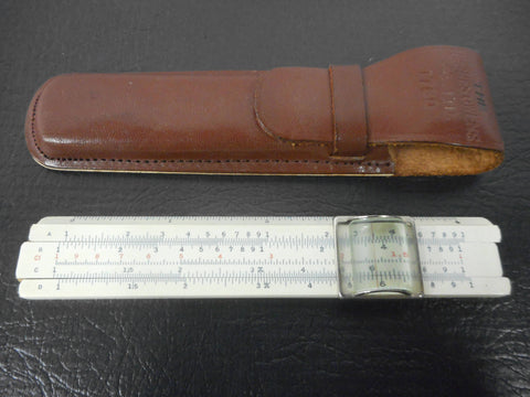 Vintage Mini Pocket Slide Rule from Japan 4", Original Leather Case, Hughes Owens #32