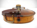 Antique Estate Violin with Bow and Wooden Case, Old Oil Varnish, Aubert Bridge, Poehland Rest, Signed Halus & Bodruger Luthiers