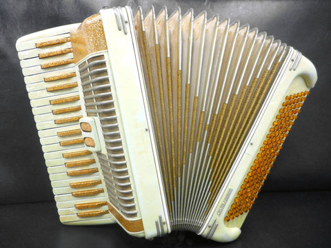 Vintage Castelfidardo Bontempi Ubaldo Piano Accordion 120 Basses 41 keys, Gold Flakes, Amber, With Case