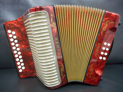 Vintage Hohner Corso Diatonic Accordion G/C Keys, 8 Bass 21 Treble, Made in Germany, Deep Red