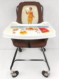 Vintage 1980's McDonald's Fast Food Child Kid High Chair on Wheels, Cartoon Tray, Ronald McDonald, Chome Legs on Wheels