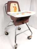 Vintage 1980's McDonald's Fast Food Child Kid High Chair on Wheels, Cartoon Tray, Ronald McDonald, Chome Legs on Wheels