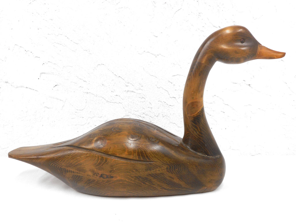 Large Vintage Wooden Duck 20" Solid Oak, Hand Carved in Quebec, Signed