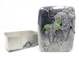 Antique 1900's Chinese Silver Snuff Box, Embossed Trinket Pill Box with Flower, Medicinal Plant, Purple Green Enamel, Signed by Silversmith