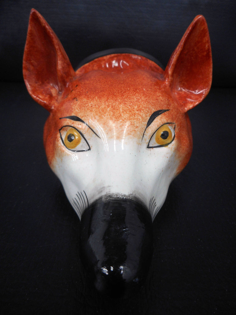 Antique Porcelain Fox Head Stirrup Cup stamped 224, 5" Long, 2.5" Diameter, Figural Cup, Staffordshire, Peter & Anne Bateman