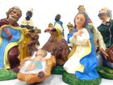 8 Vintage Christmas Manger Creche Figurines in Paper Maché made in Italy, Nativity Set with Kings, Beggar, Camel