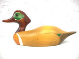 Vintage Wooden Hummel Waterloo Teal Duck 12" Solid Pine, Hand Carved in Canada, Green Eye Shadows