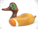 Vintage Wooden Hummel Waterloo Teal Duck 12" Solid Pine, Hand Carved in Canada, Green Eye Shadows