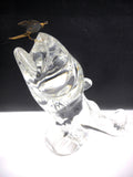 Vintage Jumping Fish Art Glass Sculpture 10.5" Signed FM from Sweden, Konstglas Ronneby, Golden Fish Hook