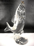 Vintage Jumping Fish Art Glass Sculpture 10.5" Signed FM from Sweden, Konstglas Ronneby, Golden Fish Hook