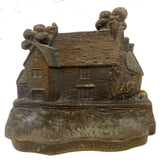 Antique Cast Iron Bookends 5 1/4" Marked Ye Ancestral Home, Matching Pair, Country Home, Farm House