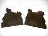 Antique Cast Iron Bookends 5 1/4" Marked Ye Ancestral Home, Matching Pair, Country Home, Farm House