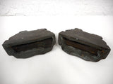 Antique Cast Iron Bookends 5 1/4" Marked Ye Ancestral Home, Matching Pair, Country Home, Farm House