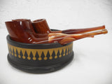 Vintage 1960 Ceramic Tobacco Pipe Triple Stand Holder 4" from West Germany, Signed Goebel, Gold & Black