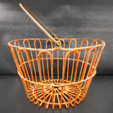 Antique Early Primitive Farm Chicken Egg Basket 15" Diameter with Handle, Original Orange Paint, Metal Wires, Cool Fruit Basket, Lamp Shade