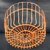 Antique Early Primitive Farm Chicken Egg Basket 15" Diameter with Handle, Original Orange Paint, Metal Wires, Cool Fruit Basket, Lamp Shade