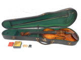 Antique Estate Violin with Bow and Wooden Case, Old Oil Varnish, Aubert Bridge, Poehland Rest, Signed Halus & Bodruger Luthiers