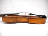 Antique Estate Violin with Bow and Wooden Case, Old Oil Varnish, Aubert Bridge, Poehland Rest, Signed Halus & Bodruger Luthiers