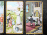 Lot of 8 Antique 1920's Religious Mini Cards Lithographs from Switzerland, Catholic Holly Scenes, Color and Gold Paint, Children