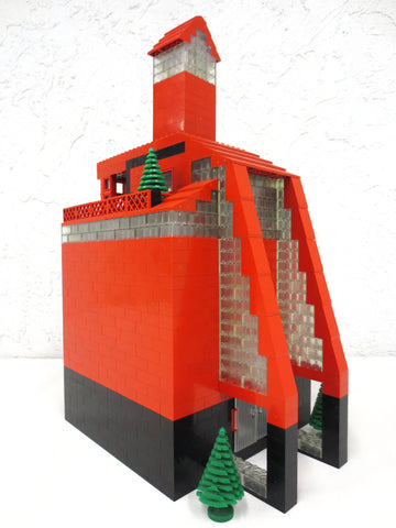 Vintage 1980s Tall 17" Lego Legoland Red Lighthouse Church with Terrasse, 550+ pieces, Red and Black, 4.4 Pounds