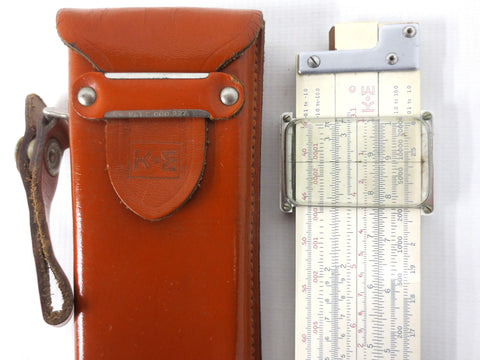 Vintage 1947 Keuffel & Esser Slide Rule Slipstick 11 1/2", Log Duplex Decitrig Model 4081-3, Original KE Leather Case and Strap