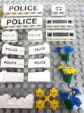 Vintage 1970's Lego City Legoland Rare Bricks with Text Print Parts Lot, Shell Gas Station, Police, Truck Grill, Red Telephone, Tap, Flowers