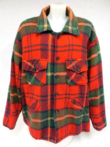 Vintage Canadian Lumberjack Red Jacket Coat Vest for Men XXL, Signed Dea Jacket Vest Deacon Brothers, Red Plaid Mackinaw, Heavy Duty Wool