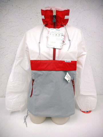 Vintage 1980s K-Way Kway Jacket Windbreaker, Zip Up Waterproof Raincoat, Size 5, Model 126, Grey Red White, New Old Stock NOS