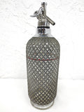 Vintage Sparklet London Soda Seltzer Syphon 13.5" Tall, Glass Bottle with Metal Lattice, Red Level