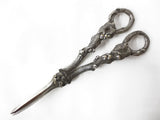 Antique Grapevine Raisin Shears Scissors 6.75", Heavy Silver Plated Finish, Very Ornate Handles with Grapevines, Hand Hammered, Sharp