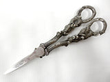 Antique Grapevine Raisin Shears Scissors 6.75", Heavy Silver Plated Finish, Very Ornate Handles with Grapevines, Hand Hammered, Sharp