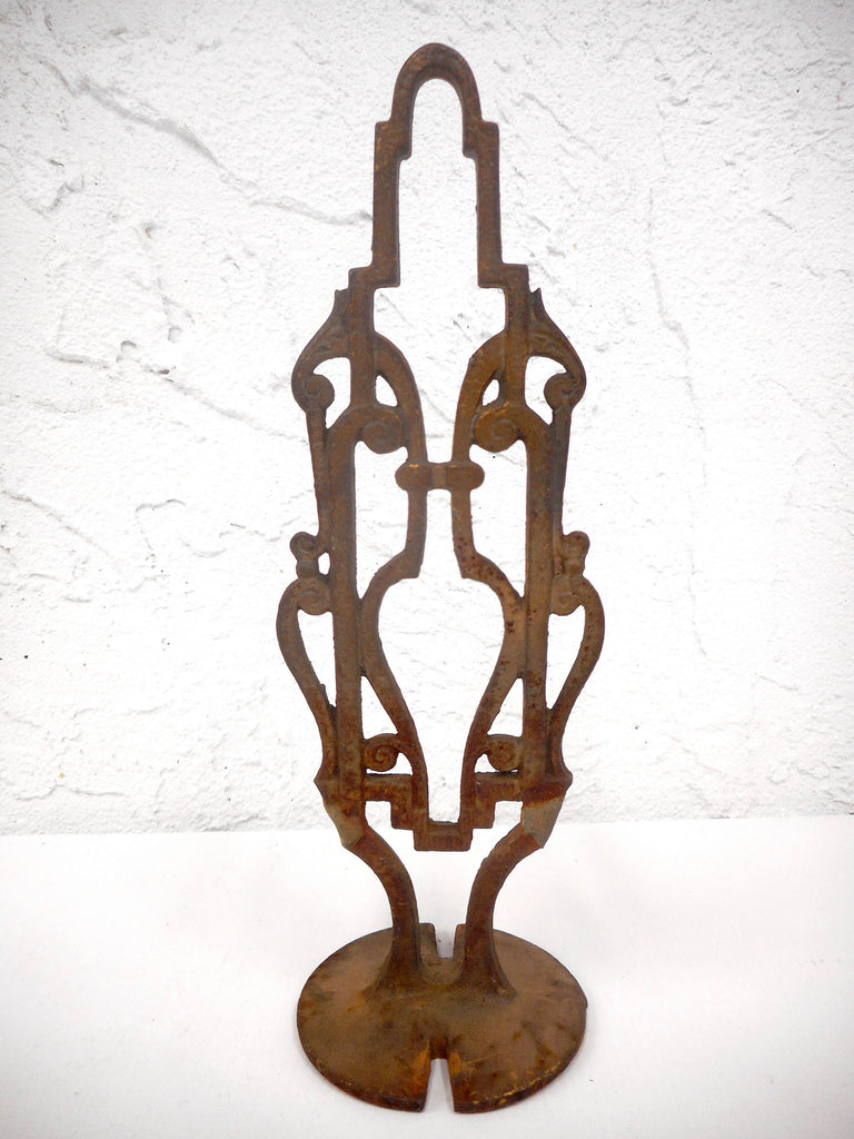 Antique Victorian Cast Iron Chandelier Column 9 3/4", Hook for Ceiling Canopy, Original Patina, Fixture Part