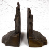 Antique Cast Iron Bookends 5 1/4" Marked Ye Ancestral Home, Matching Pair, Country Home, Farm House