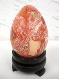 Vintage Rock Egg 2 3/8" Polished Fire Opal Rhyolite, Mexican Matrix Rock, Pink and White, Wood Base, Paperweight