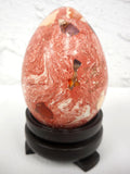 Vintage Rock Egg 2 3/8" Polished Fire Opal Rhyolite, Mexican Matrix Rock, Pink and White, Wood Base, Paperweight