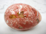 Vintage Rock Egg 2 3/8" Polished Fire Opal Rhyolite, Mexican Matrix Rock, Pink and White, Wood Base, Paperweight