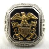 Large United States Navy Signet Ring Size 10.5, Sterling Silver 16.8 Grams, Embossed Gold American Eagle, USA Army Military