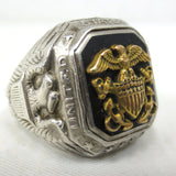 Large United States Navy Signet Ring Size 10.5, Sterling Silver 16.8 Grams, Embossed Gold American Eagle, USA Army Military