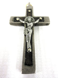 Antique Priest Crucifix Pendant with a Wooden Inlay 2X1", Hand Made and Forged, Authentic Clergy Cross