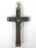 Antique Priest Crucifix Pendant with a Wooden Inlay 2X1", Hand Made and Forged, Authentic Clergy Cross